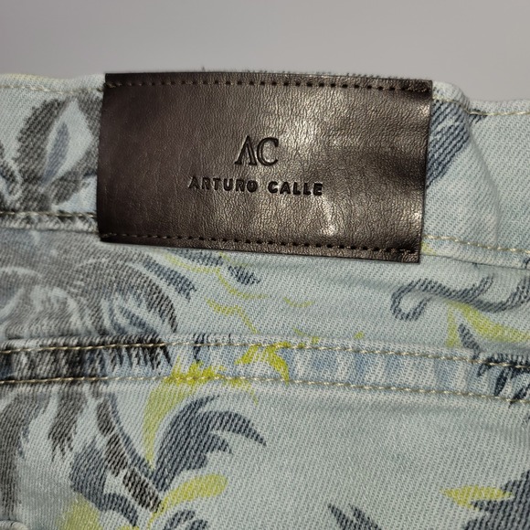 Arturo Calle Men's Cotton 42 Palm Tree Bermuda Denim Jean Shorts Tropical Grunge - Picture 5 of 10